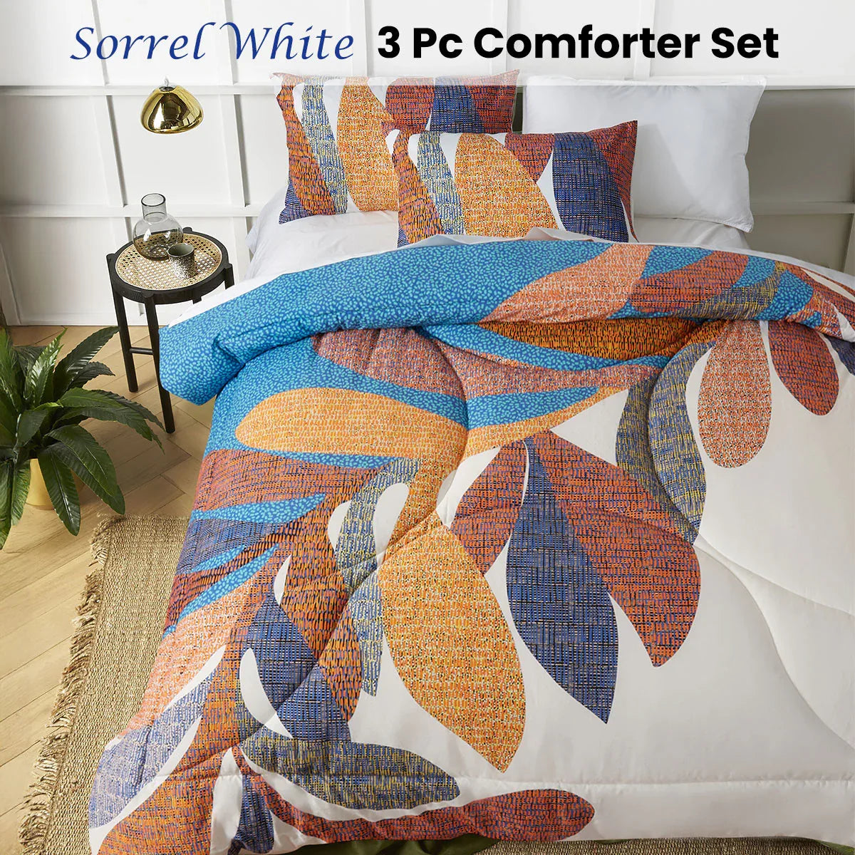 Accessorize Sorrel White Foliage 3 Piece Comforter Set Double - Mekamart Australia