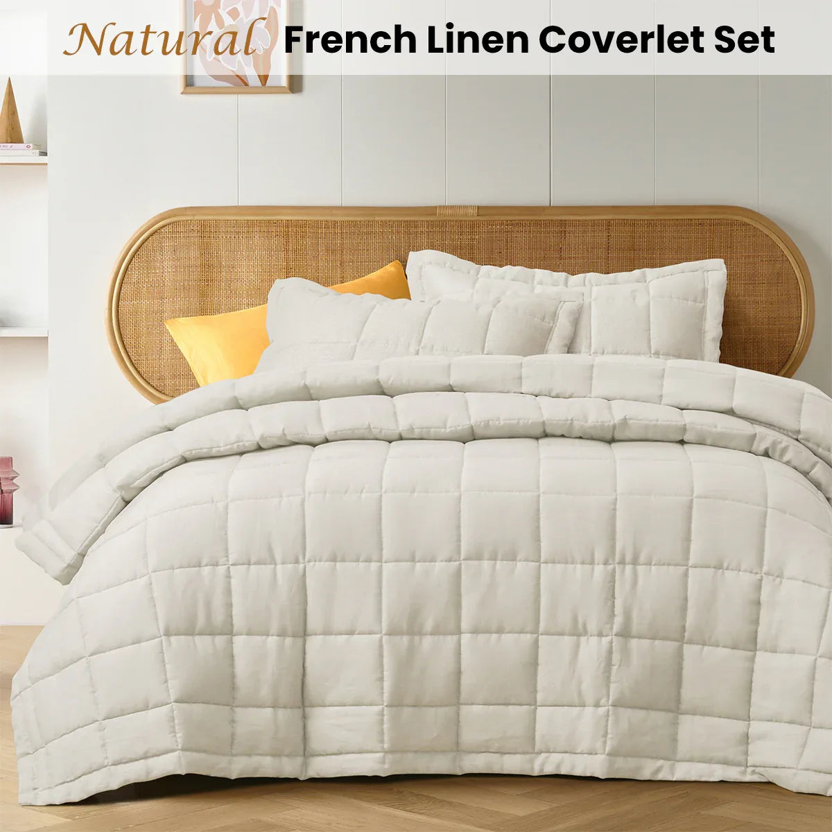 Vintage Design Homewares Natural French Linen Coverlet Set King - Mekamart Australia