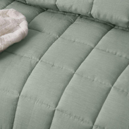 Vintage Design Homewares Sage French Linen Coverlet Set Queen - Mekamart Australia