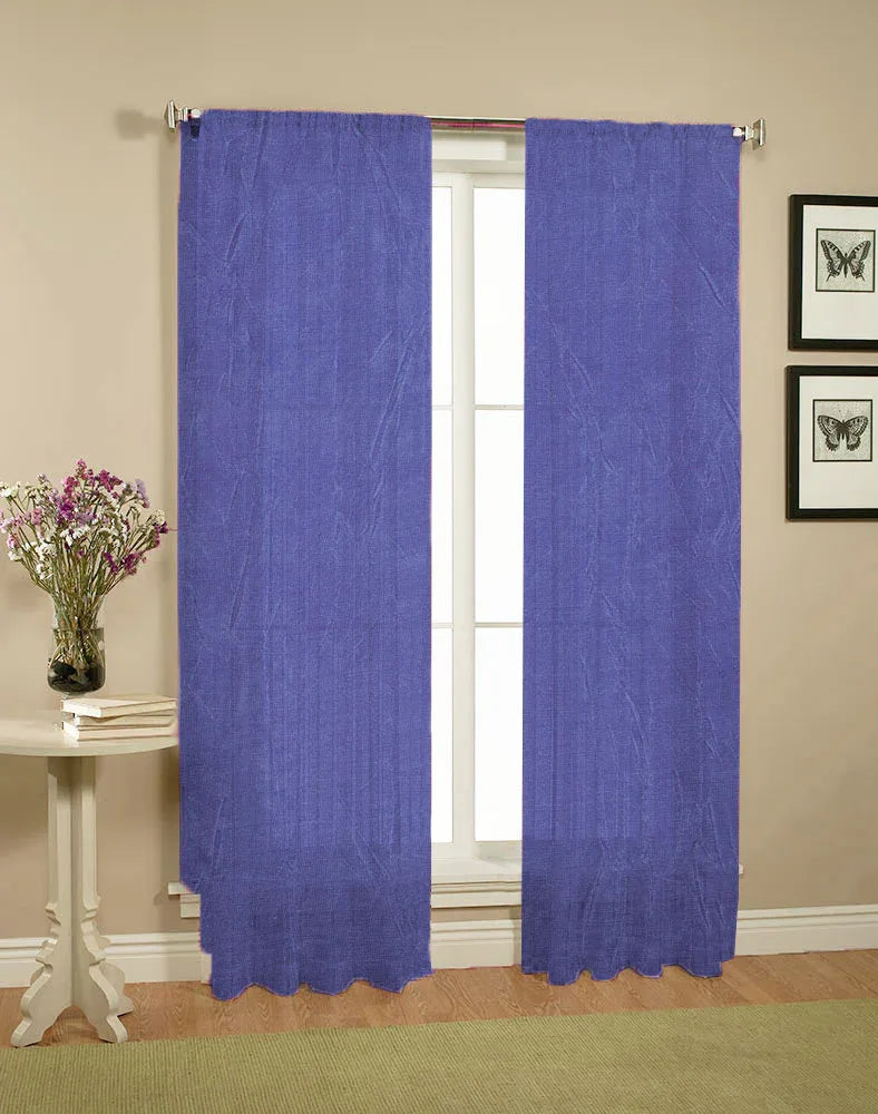Pair of Crushed Sheer Curtains Blue - Mekamart Australia
