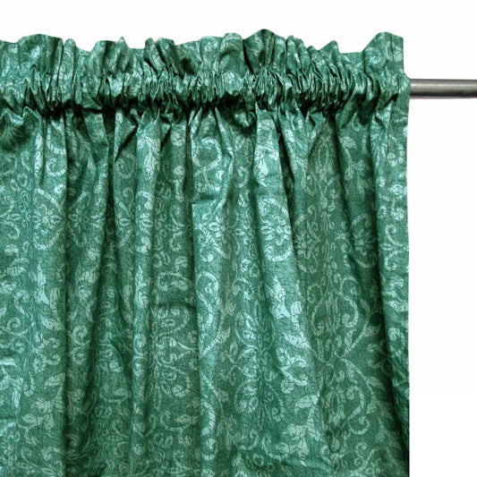 Pair of Polyester Cotton Rod Pocket Green Damask Curtains - Mekamart Australia