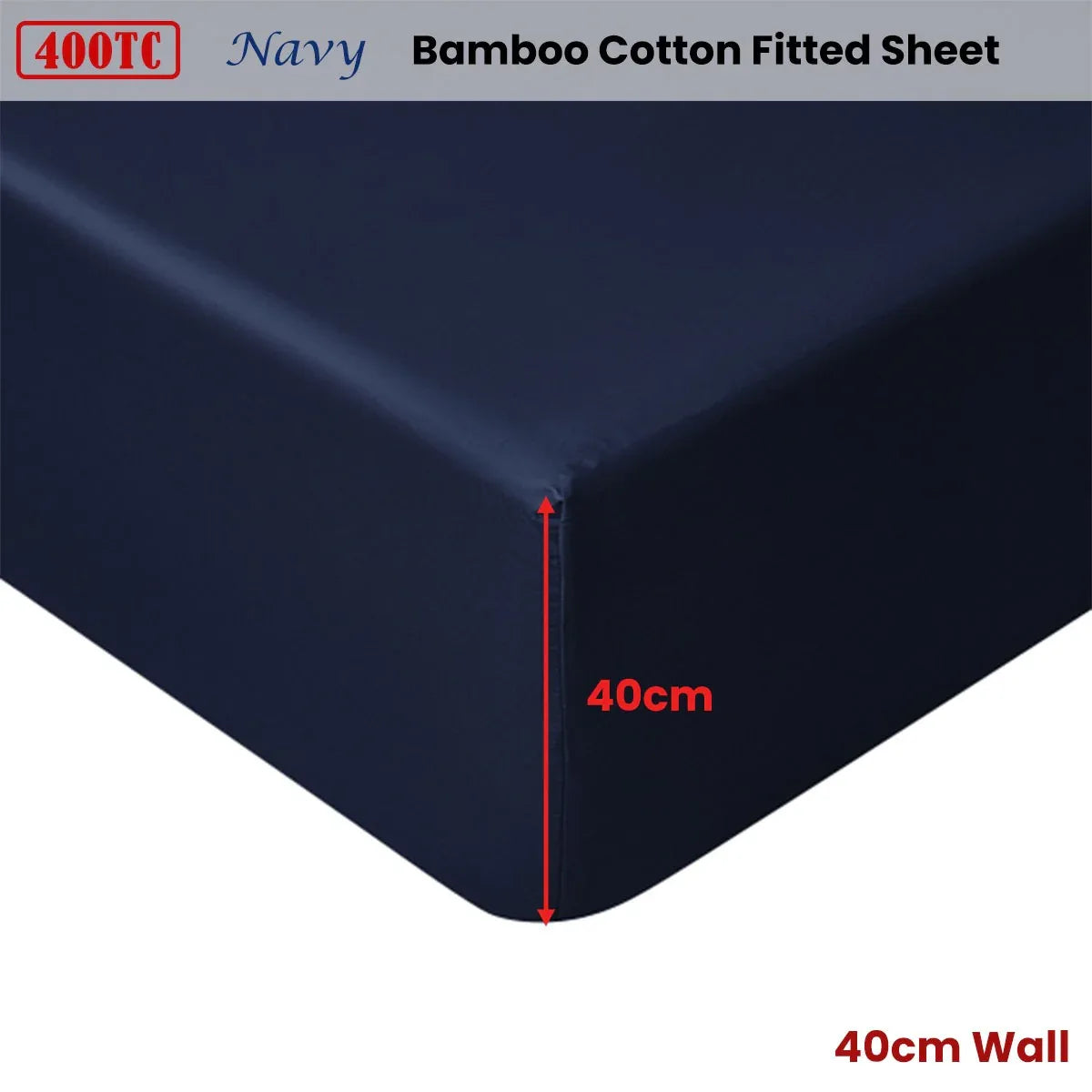 Accessorize 400TC Navy Bamboo Cotton Fitted Sheet 40cm Wall Queen - Mekamart Australia