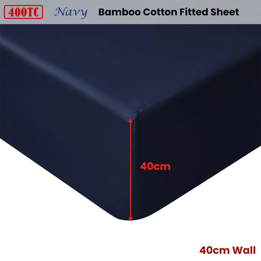Accessorize 400TC Navy Bamboo Cotton Fitted Sheet 40cm Wall Single - Mekamart Australia