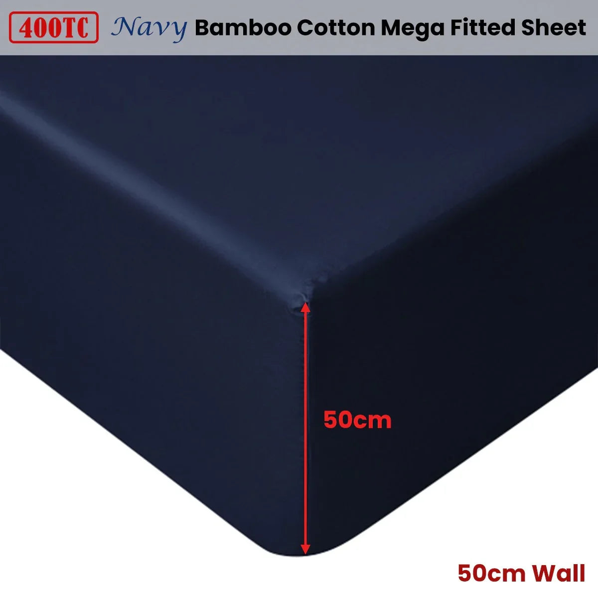 Accessorize Navy Bamboo Cotton Mega Fitted Sheet 50cm Wall King - Mekamart Australia