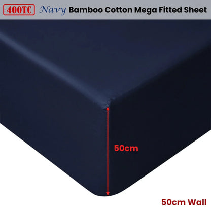 Accessorize Navy Bamboo Cotton Mega Fitted Sheet 50cm Wall King - Mekamart Australia