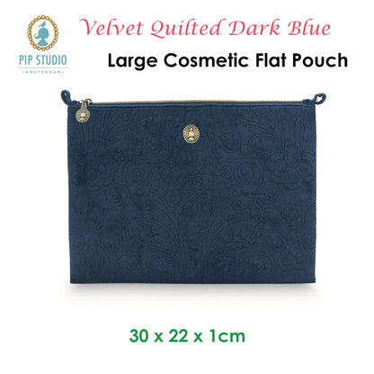 PIP Studio Velvet Quilted Dark Blue Large Cosmetic Flat Pouch - Mekamart Australia