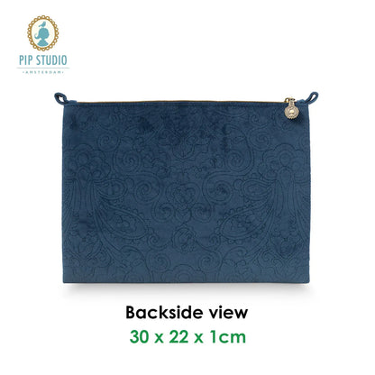 PIP Studio Velvet Quilted Dark Blue Large Cosmetic Flat Pouch - Mekamart Australia