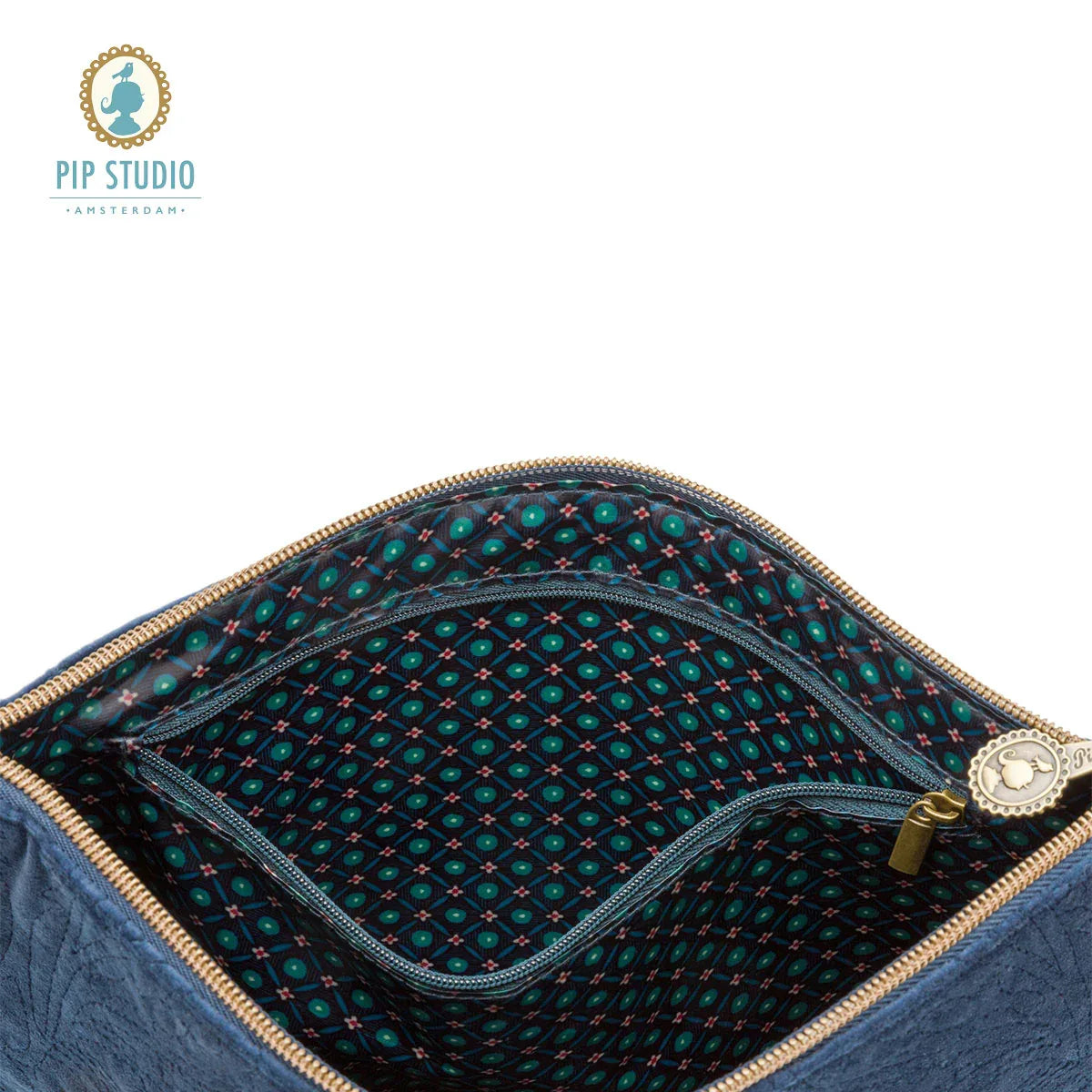 PIP Studio Velvet Quilted Dark Blue Large Cosmetic Flat Pouch - Mekamart Australia
