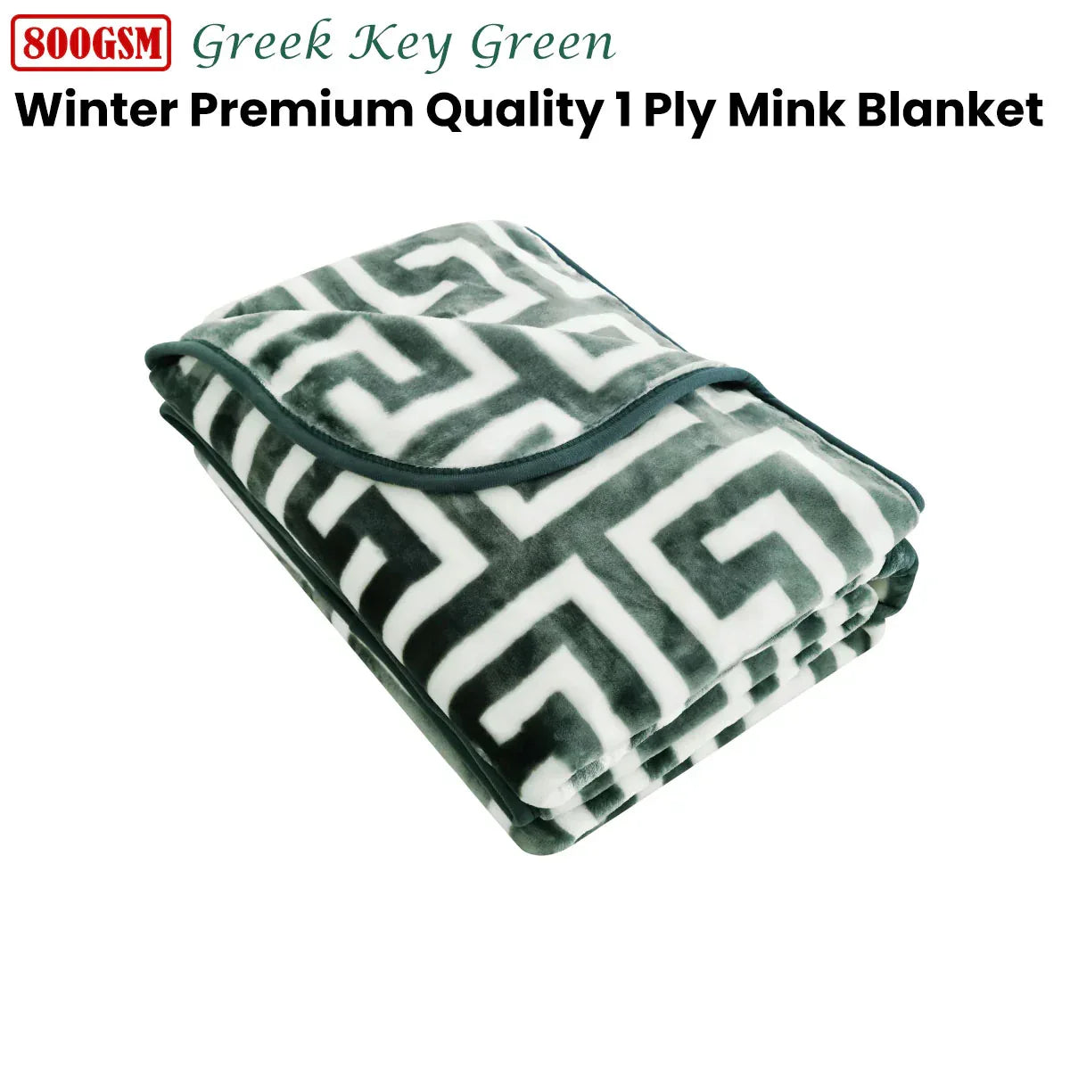 Bloomington 800GSM Greek Key Green Winter Premium Quality 1 Ply Mink Blanket Double - Mekamart Australia