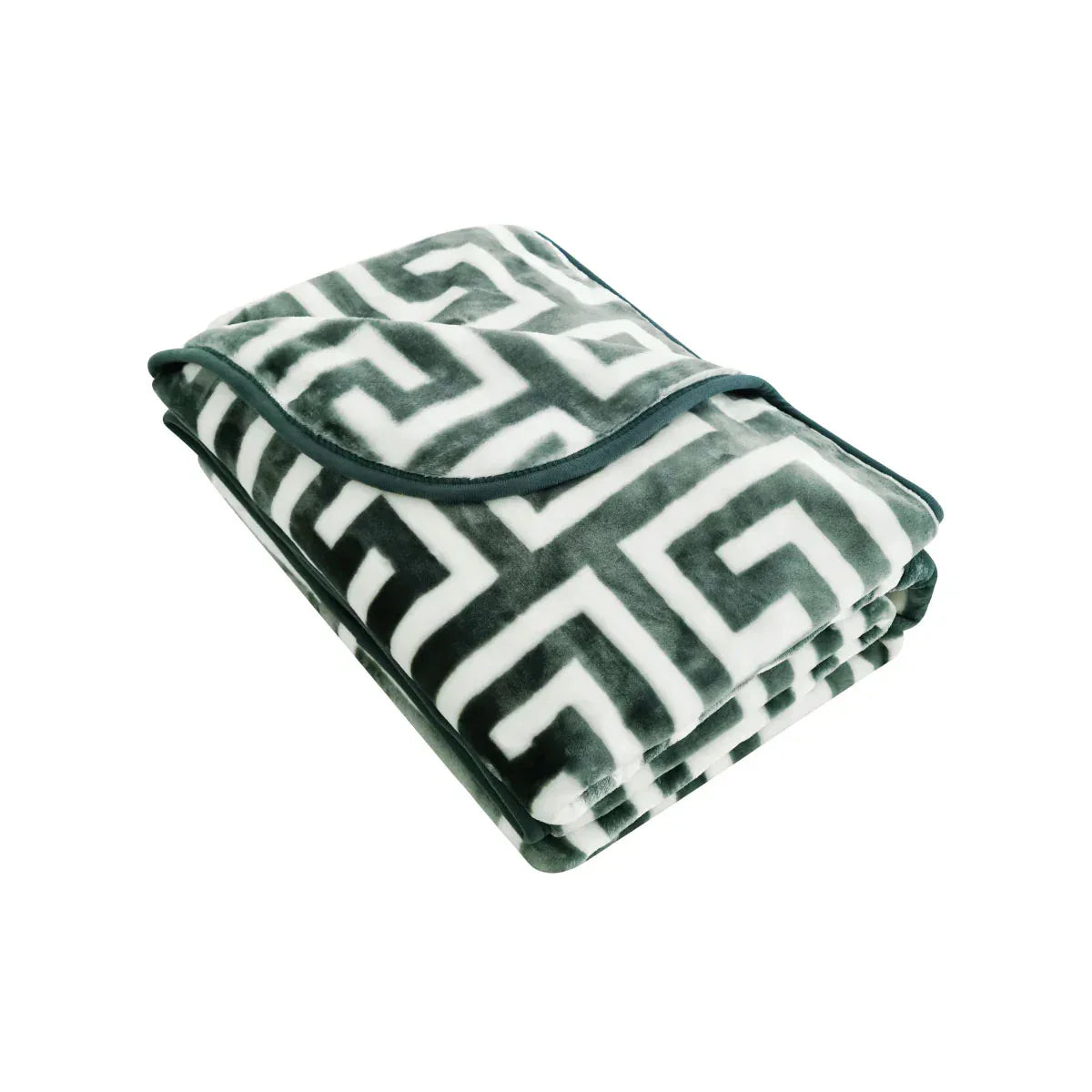Bloomington 800GSM Greek Key Green Winter Premium Quality 1 Ply Mink Blanket Queen - Mekamart Australia