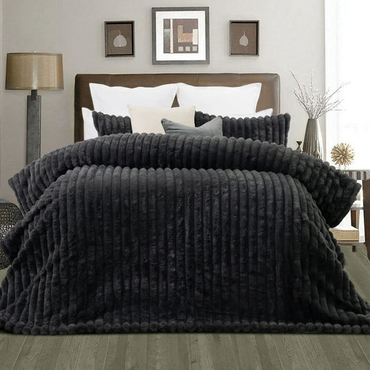 Jane Barrington Arna Charcoal 3 Pcs Channel Faux Bunny Fur Comforter Set King - Mekamart Australia
