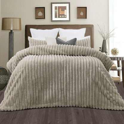 Jane Barrington Arna Natural 3 Pcs Channel Faux Bunny Fur Comforter Set Queen - Mekamart Australia