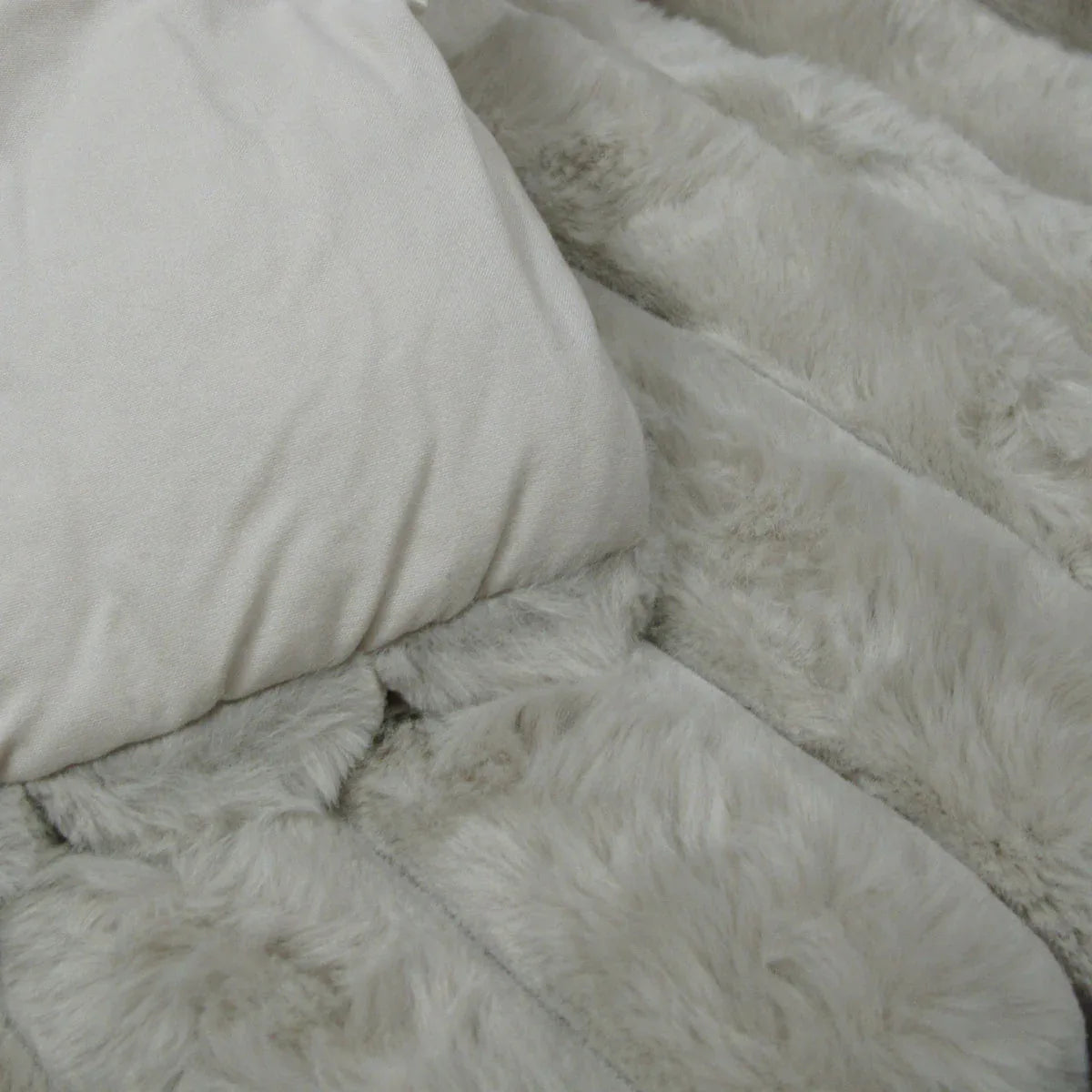 Jane Barrington Arna Natural 3 Pcs Channel Faux Bunny Fur Comforter Set Queen - Mekamart Australia