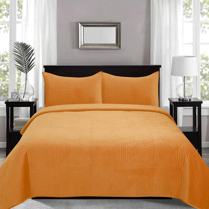 J.Elliot Home Merida Mustard Velvet Quilted Coverlet Set Queen/King - Mekamart Australia