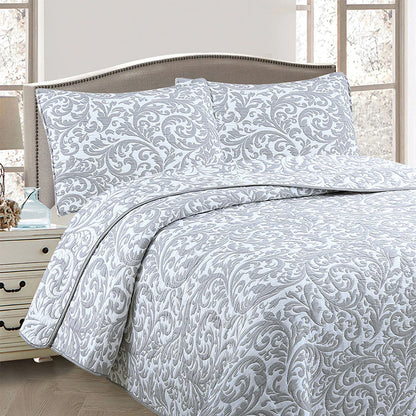 Jane Barrington Grey & White Lightly Quilted Jacquard Reversible Coverlet Set Queen - Mekamart Australia