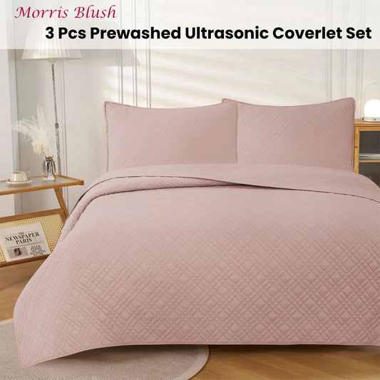 Jane Barrington Morris Blush Ultrasonic Embossed Lightly Quilted Reversible Coverlet Set Queen - Mekamart Australia