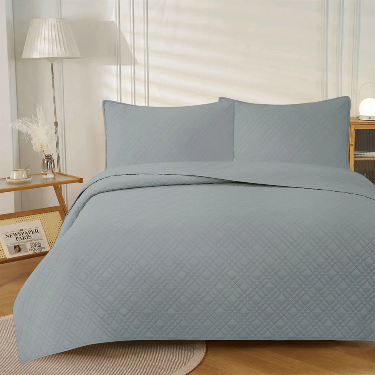 Jane Barrington Morris Dark Grey Ultrasonic Embossed Lightly Quilted Reversible Coverlet Set King - Mekamart Australia