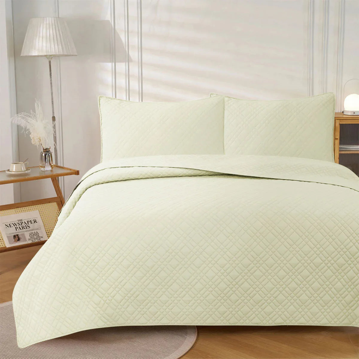 Jane Barrington Morris Light Cream Ultrasonic Embossed Lightly Quilted Reversible Coverlet Set King - Mekamart Australia