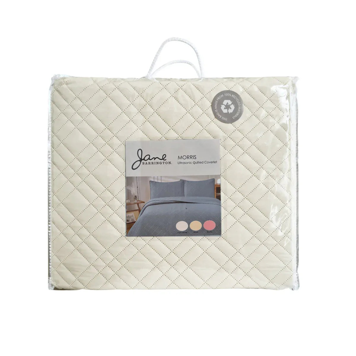 Jane Barrington Morris Light Cream Ultrasonic Embossed Lightly Quilted Reversible Coverlet Set Queen - Mekamart Australia