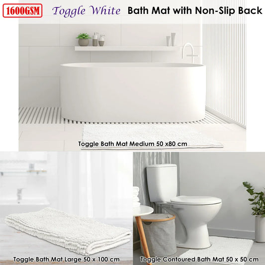 Toggle Microfiber Bath Mat Medium White - Mekamart Australia