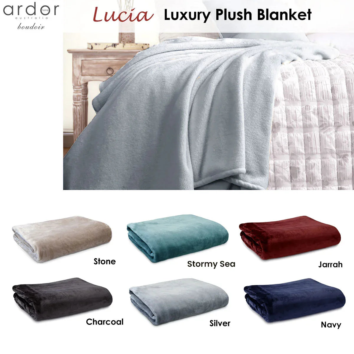 Ardor Lucia Luxury Push Blanket Silver Super King - Mekamart Australia