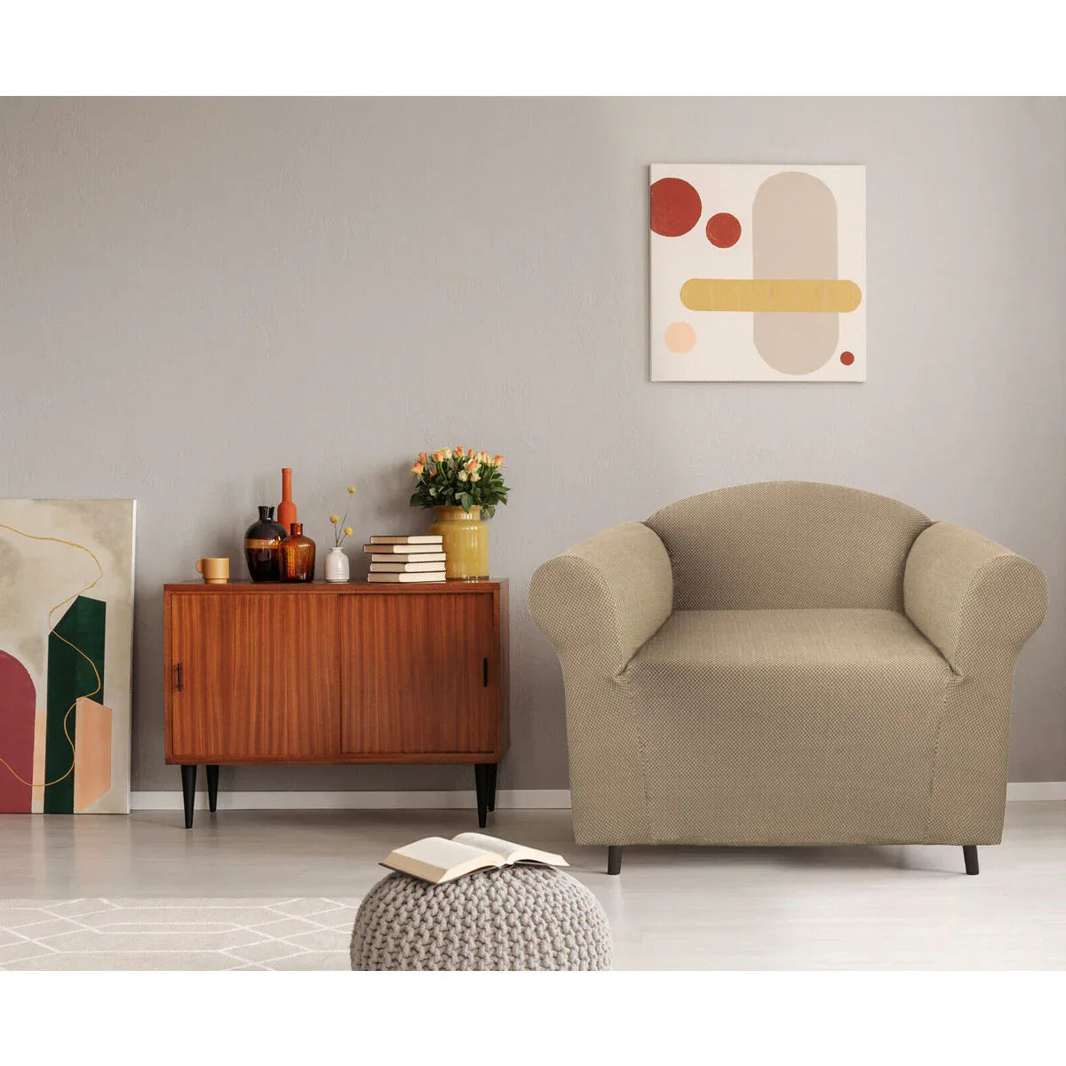 Elan Cambridge Extra-stretch Couch Cover Linen One Seater Linen - Mekamart Australia
