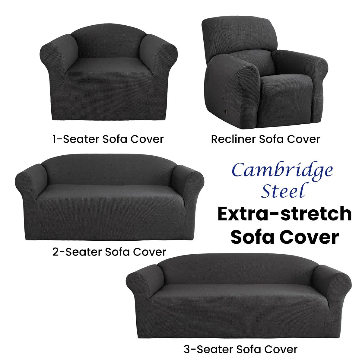 Elan Cambridge Extra-stretch Couch Cover Steel One Seater Steel - Mekamart Australia