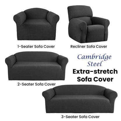 Elan Cambridge Extra-stretch Couch Cover Steel Two Seater Steel - Mekamart Australia