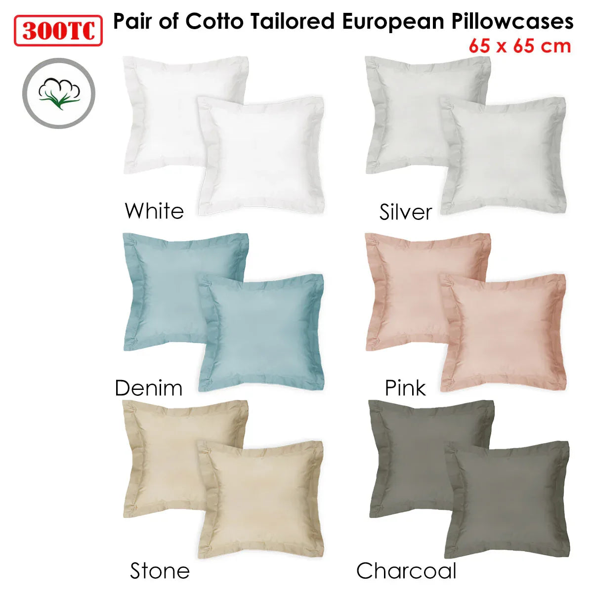 Algodon Pair of 300TC Cotton European Pillowcases Charcoal - Mekamart Australia
