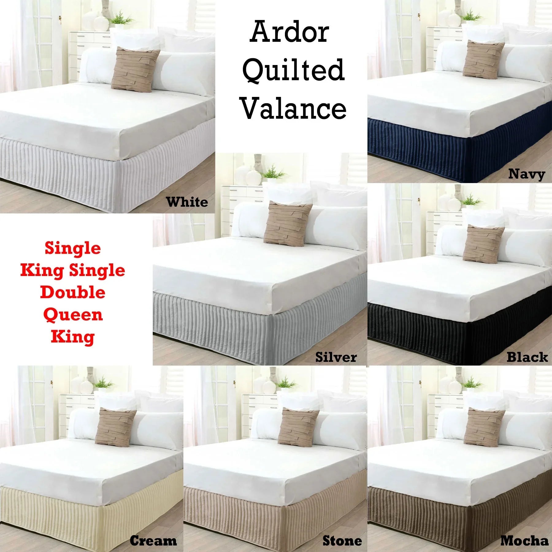 Ardor Quilted Valance Black KING SINGLE - Mekamart Australia