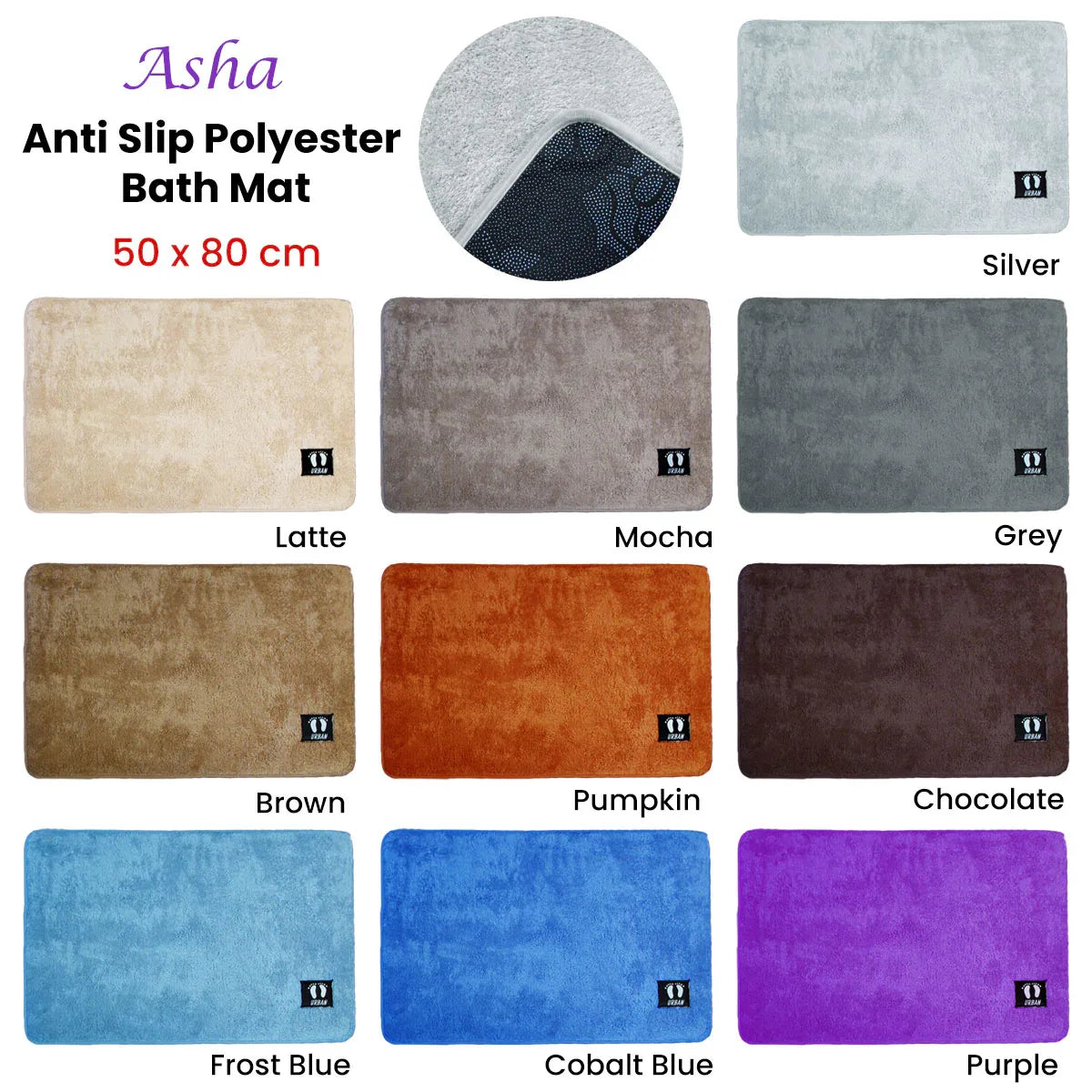 Asha Anti Slip Polyester Bath Mat 50 x 80 cm Pumpkin - Mekamart Australia