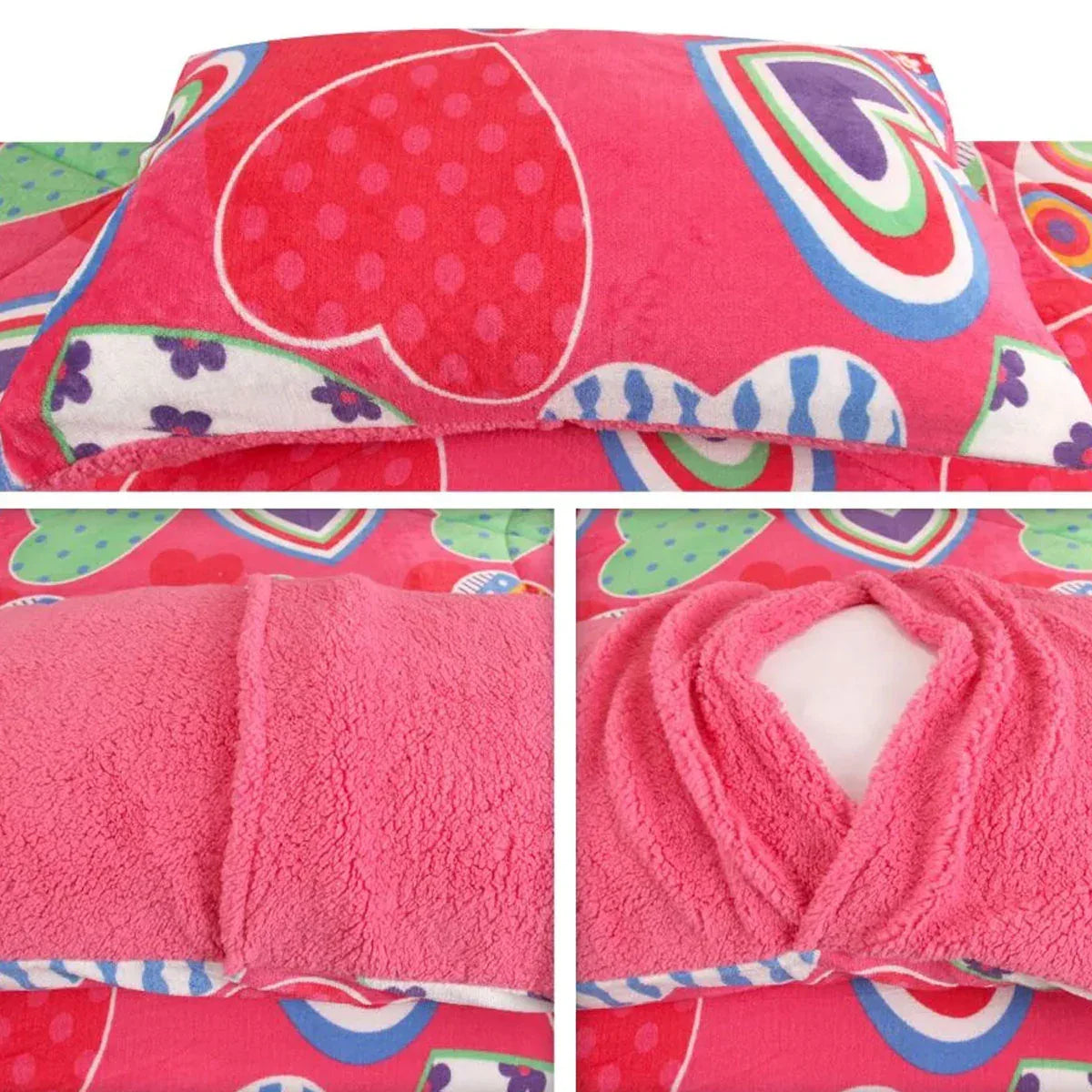 Ramesses Pink Heart Printed Sherpa Flannel Fleece Reversible Blanket Set Single/Double - Mekamart Australia