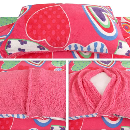 Ramesses Pink Heart Printed Sherpa Flannel Fleece Reversible Blanket Set Single/Double - Mekamart Australia