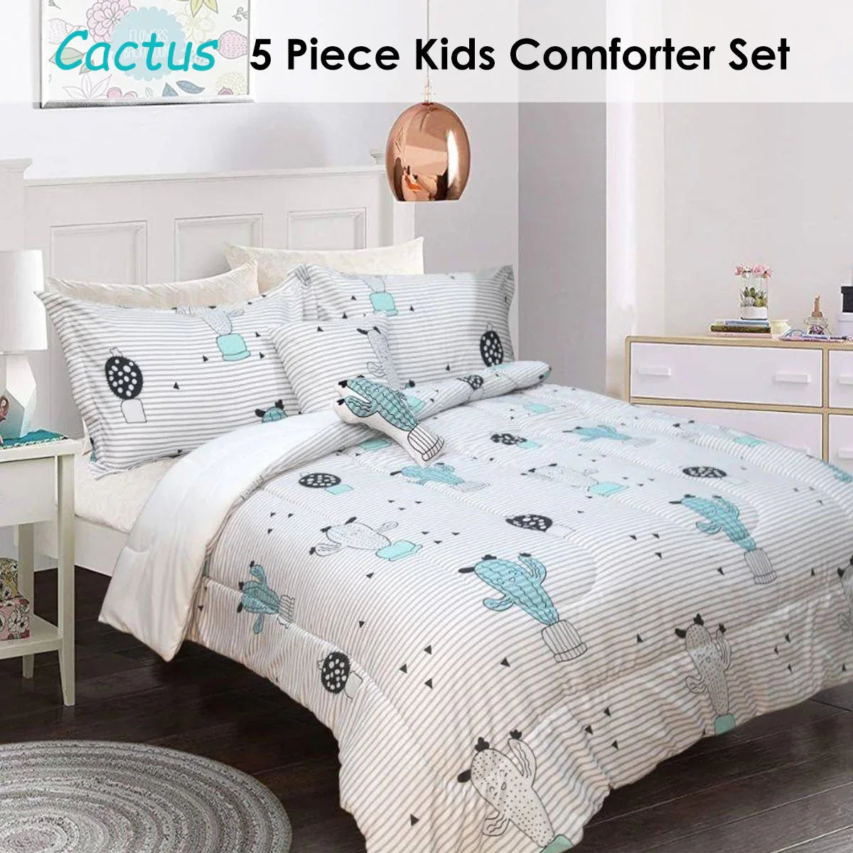 Ramesses 5 Piece Kids Comforter Set Cactus Single - Mekamart Australia