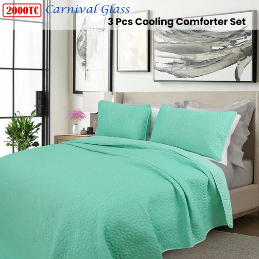 Shangri La 2000TC Carnival Glass Cooling Embroidered 3 Pcs Comforter Set King - Mekamart Australia