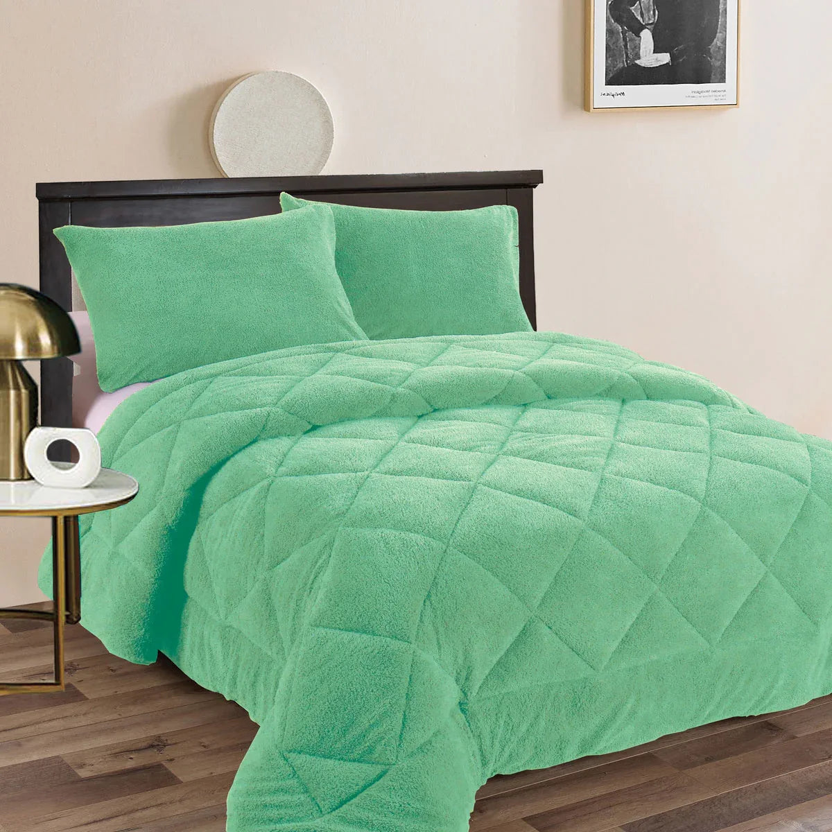 Ramesses Teddy Fleece 3 Pcs Comforter Set Aqua (Frost) Queen - Mekamart Australia