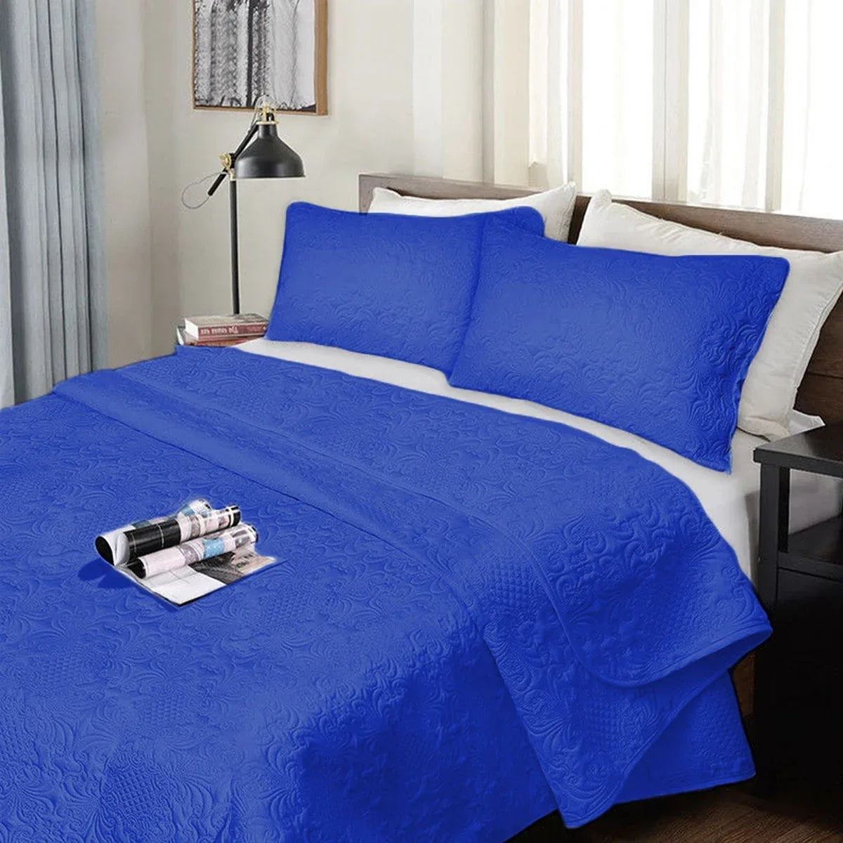 Ramesses 3 Piece Ultrasonic Comforter Set Queen Royal Blue - Mekamart Australia