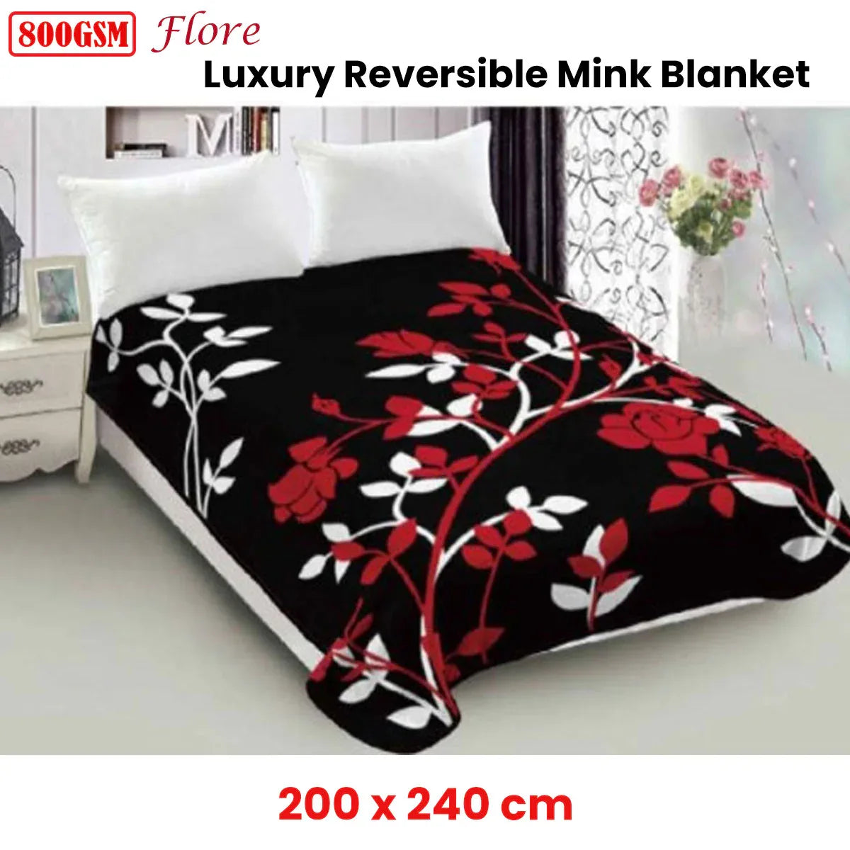 Lylac Homewares 800GSM Luxury Reversible Mink Blanket Flore Queen - Mekamart Australia