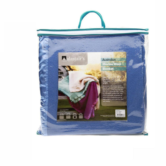 Alastairs 375GSM Australian Merino Wool Blanket Blue - Double - Mekamart Australia