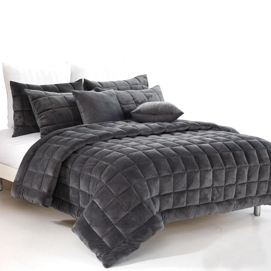Alastairs Augusta Faux Mink Quilt / Comforter Set Charcoal King - Mekamart Australia