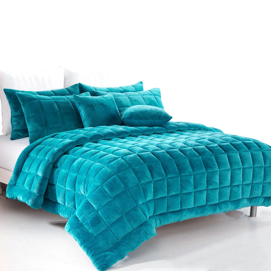 Alastairs Augusta Faux Mink Quilt / Comforter Set Emerald Green Queen - Mekamart Australia
