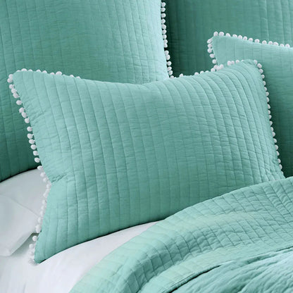 Jenny Mclean Clavo Pompom Blue 3 Piece 100% Cotton Coverlet Set King - Mekamart Australia