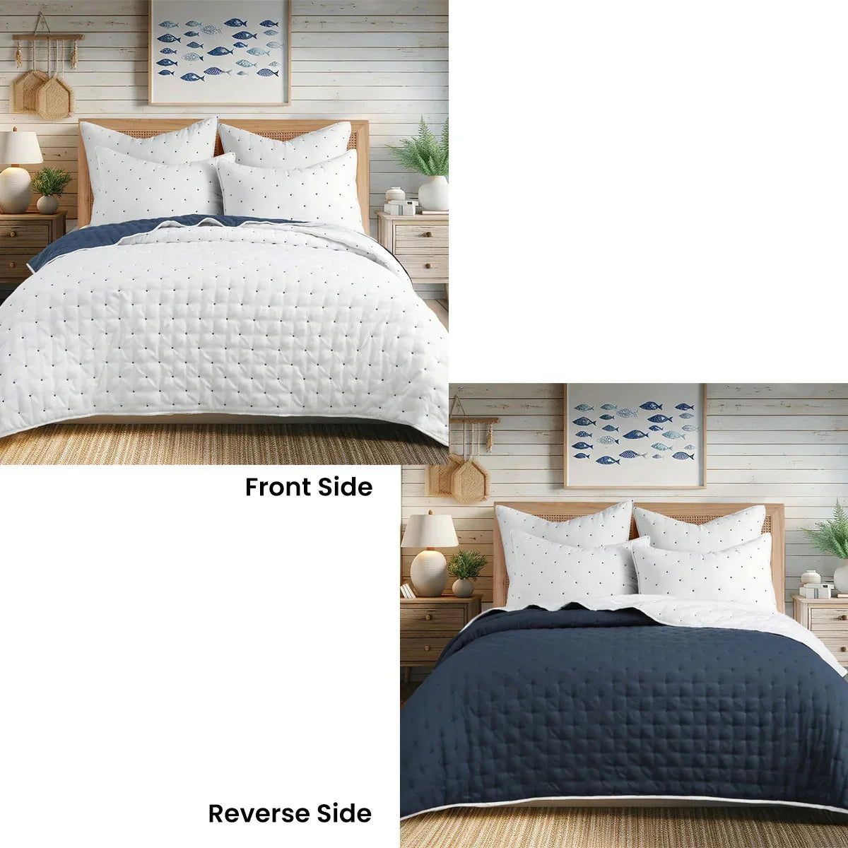 Jenny Mclean Swiss Dots Blue 3 Piece Coverlet Set Queen - Mekamart Australia