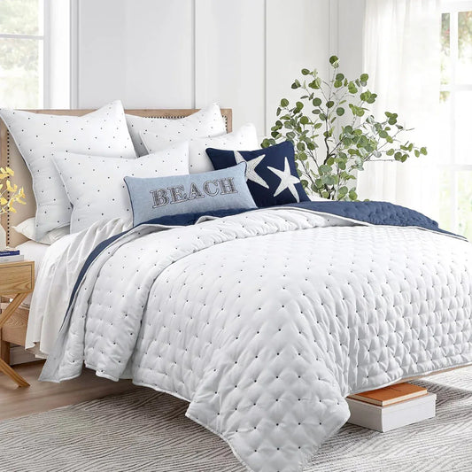 Jenny Mclean Swiss Dots Blue 3 Piece Coverlet Set Super King - Mekamart Australia