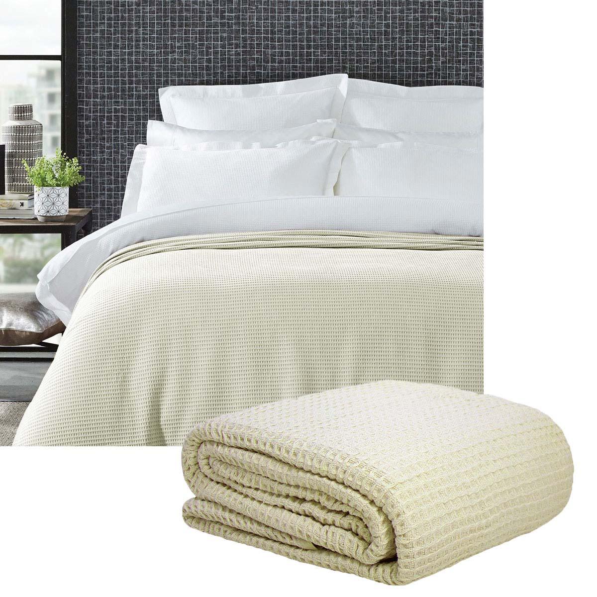 Living @ Home 350gsm 100% Cotton Breathable Waffle Blanket Queen 240 x 255 cm Cream - Mekamart Australia