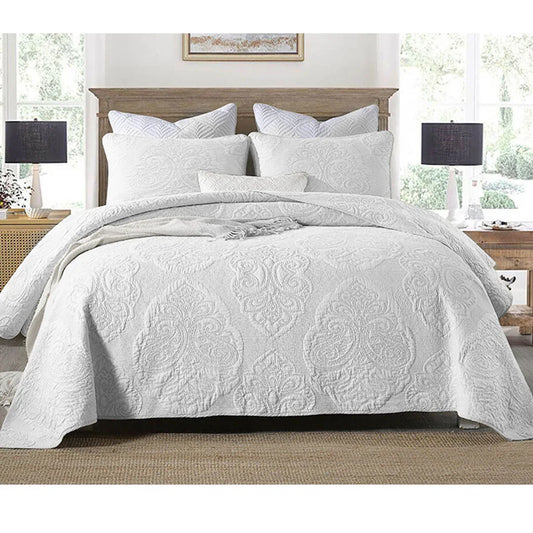 Cotton Rich Lightly Quilted Coverlet Set Royale White King - Mekamart Australia