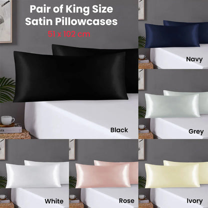 Pair of King Satin Silk Pillowcases with Envelope Closure 51 x 102 cm Navy - Mekamart Australia