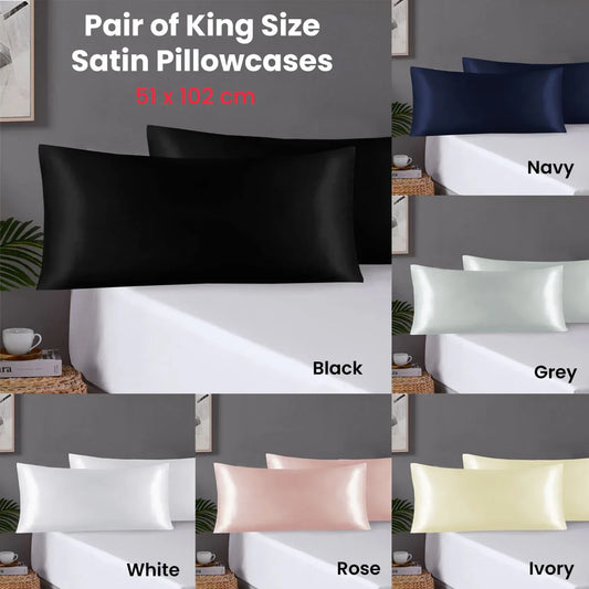 Pair of King Satin Silk Pillowcases with Envelope Closure 51 x 102 cm Navy - Mekamart Australia