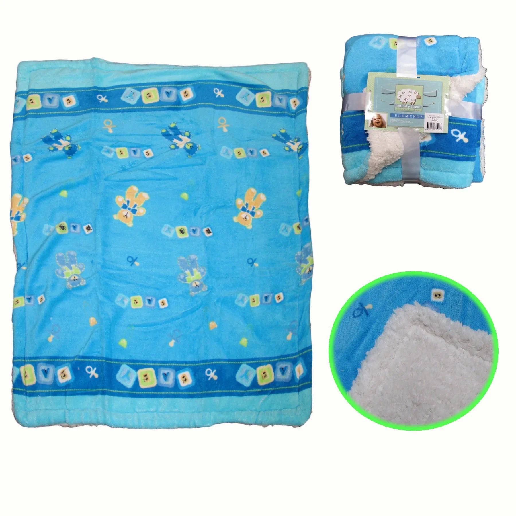 Elements Soft Coral Fleece Baby Blanket 80 x 100 cm -Blue - Mekamart Australia