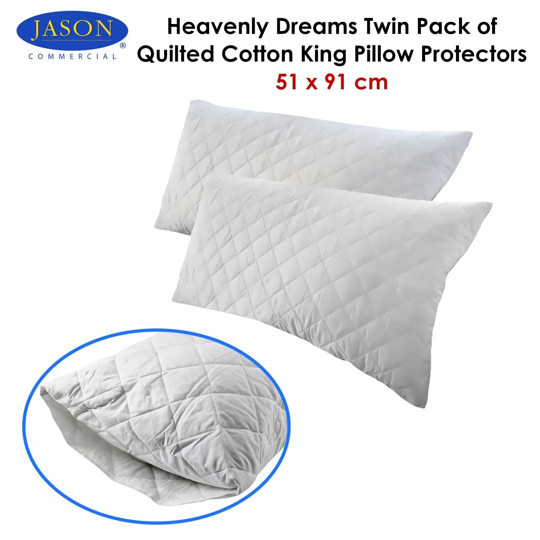 Jason Twin Pack of Quilted Cotton King Pillow Protectors 51 x 91 cm - Mekamart Australia
